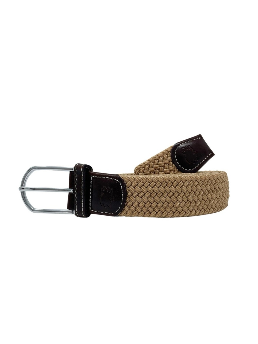 Men's Braided Tan Stretch Belt with Dark Brown Leather Trim